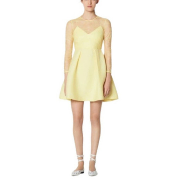 Sandro Paris Jeanette Yellow Floral Lace Fit & Flare Dress 34 XS NEW Pleated - Picture 5 of 13